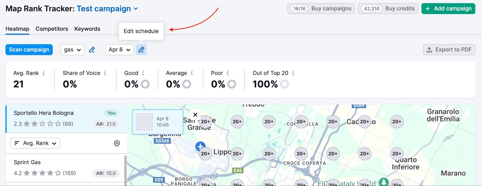 Click the Pencil button next to the scan date to open the menu.
